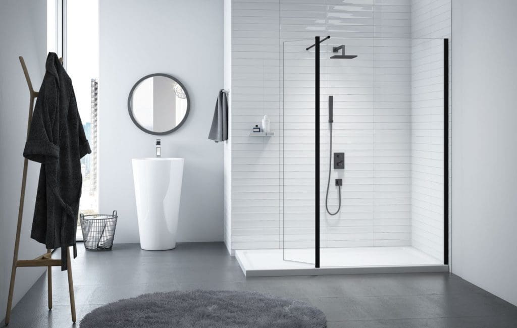Merlyn Black Showerwall With Swivel Panel Lr | My Bathroom Specialist
