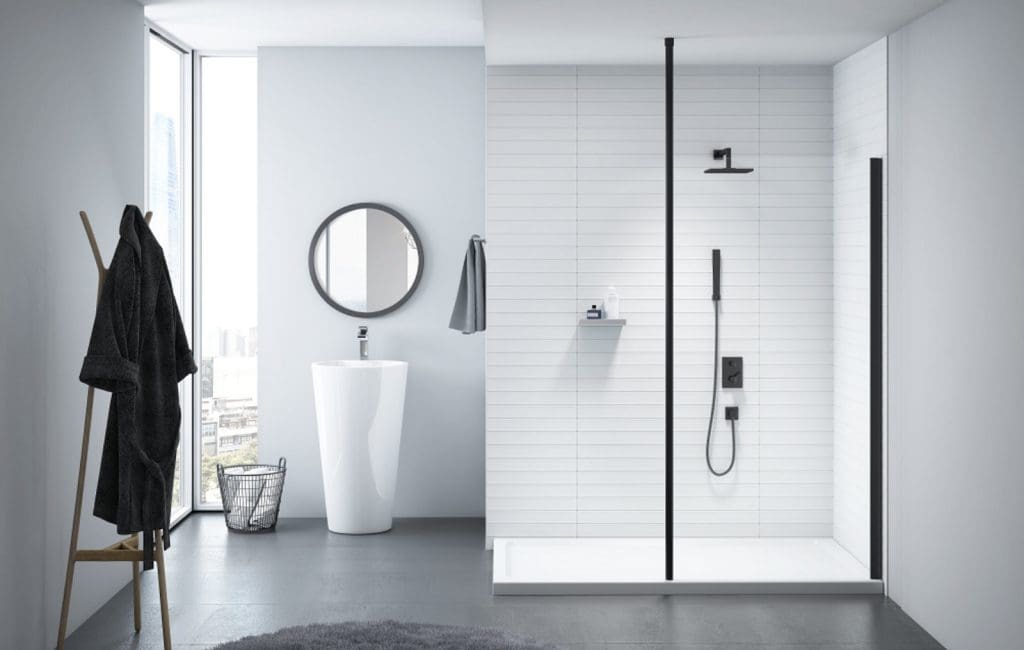 Merlyn Black Showerwall With Vertical Post | My Bathroom Specialist
