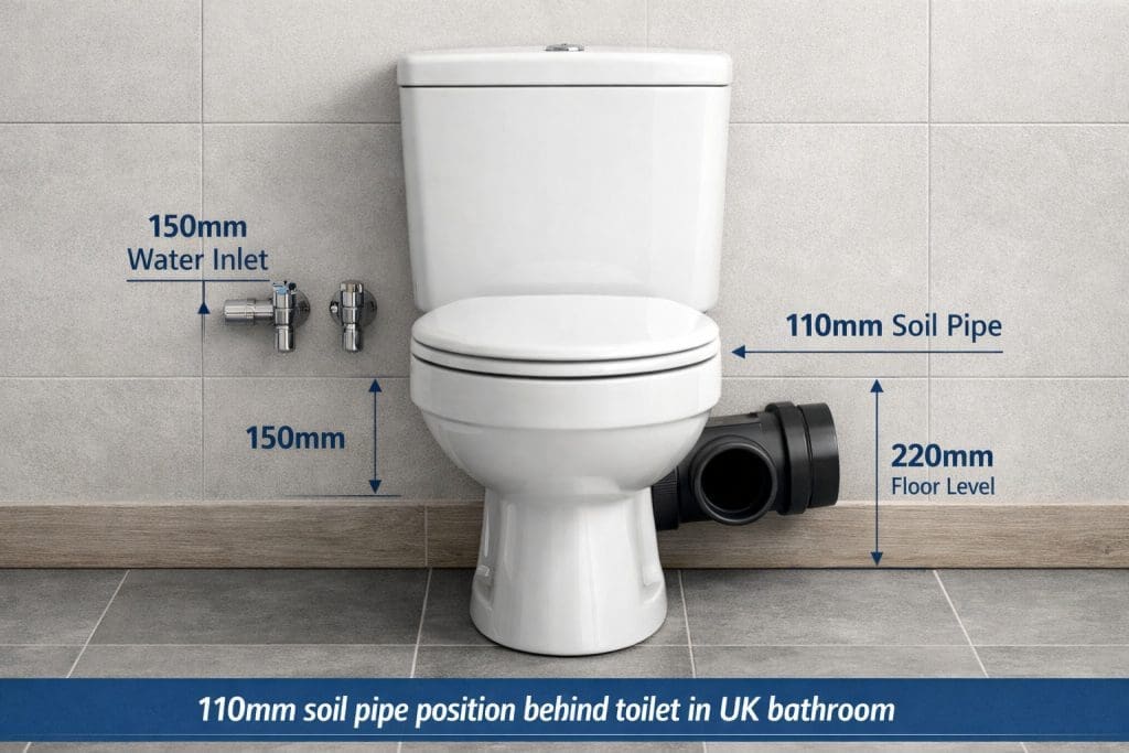 Standard Uk Toilet Plumbing Layout Showing Soil Pipe Height And Water Feed | My Bathroom Specialist