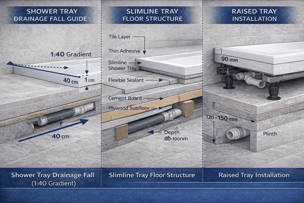 A Diagram Showing A Guide To Showrr Tray Drainage | My Bathroom Specialist