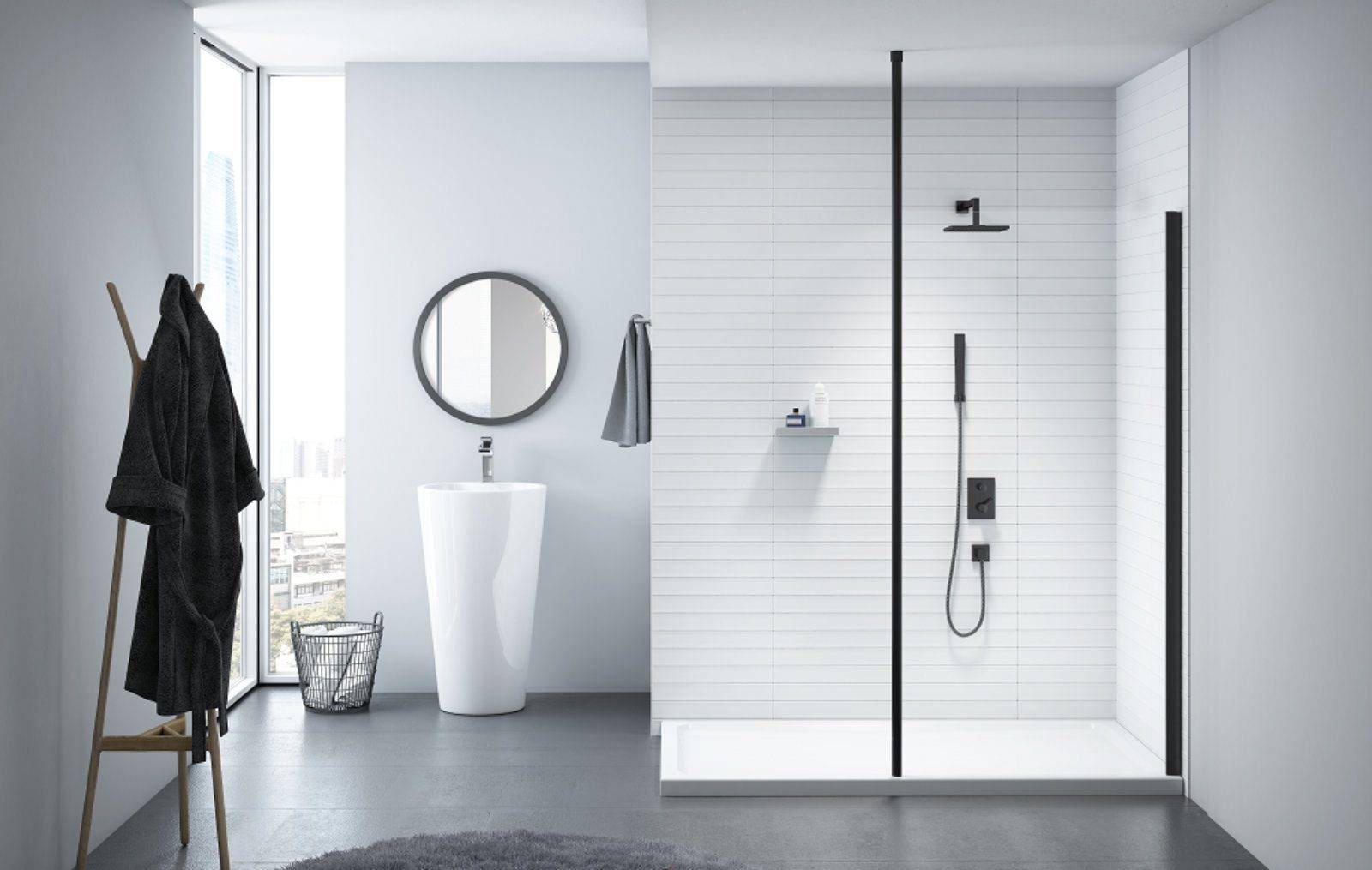 Merlyn Black Showerwall With Vertical Post | My Bathroom Specialist