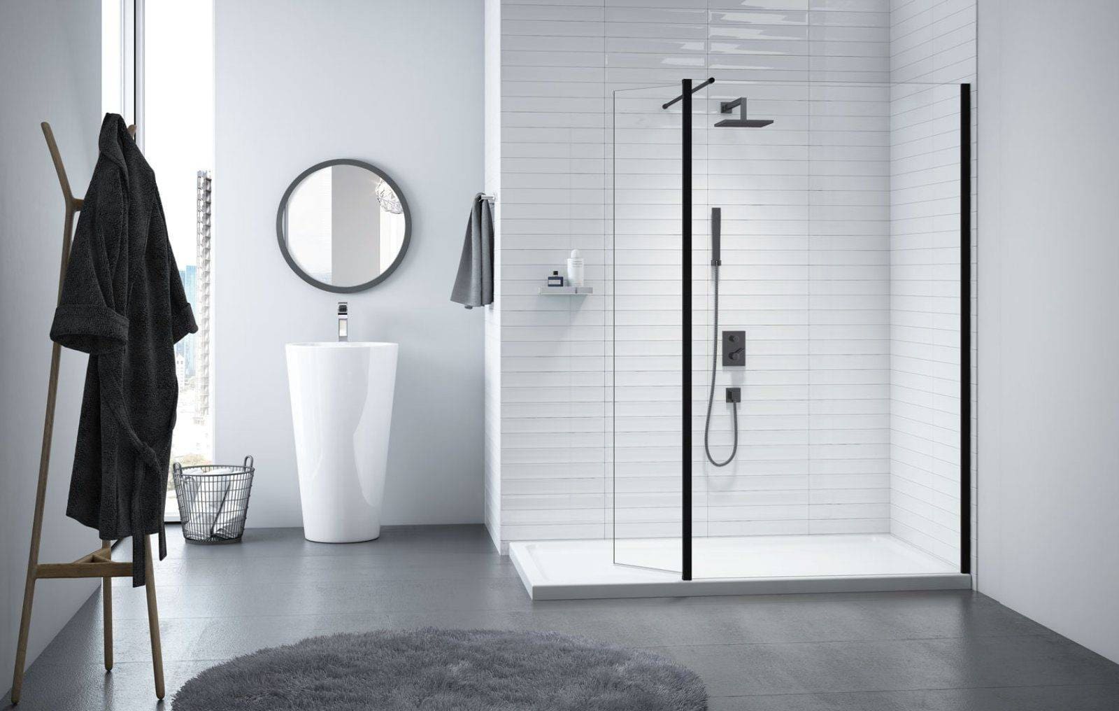 Merlyn Black Showerwall With Swivel Panel Lr | My Bathroom Specialist