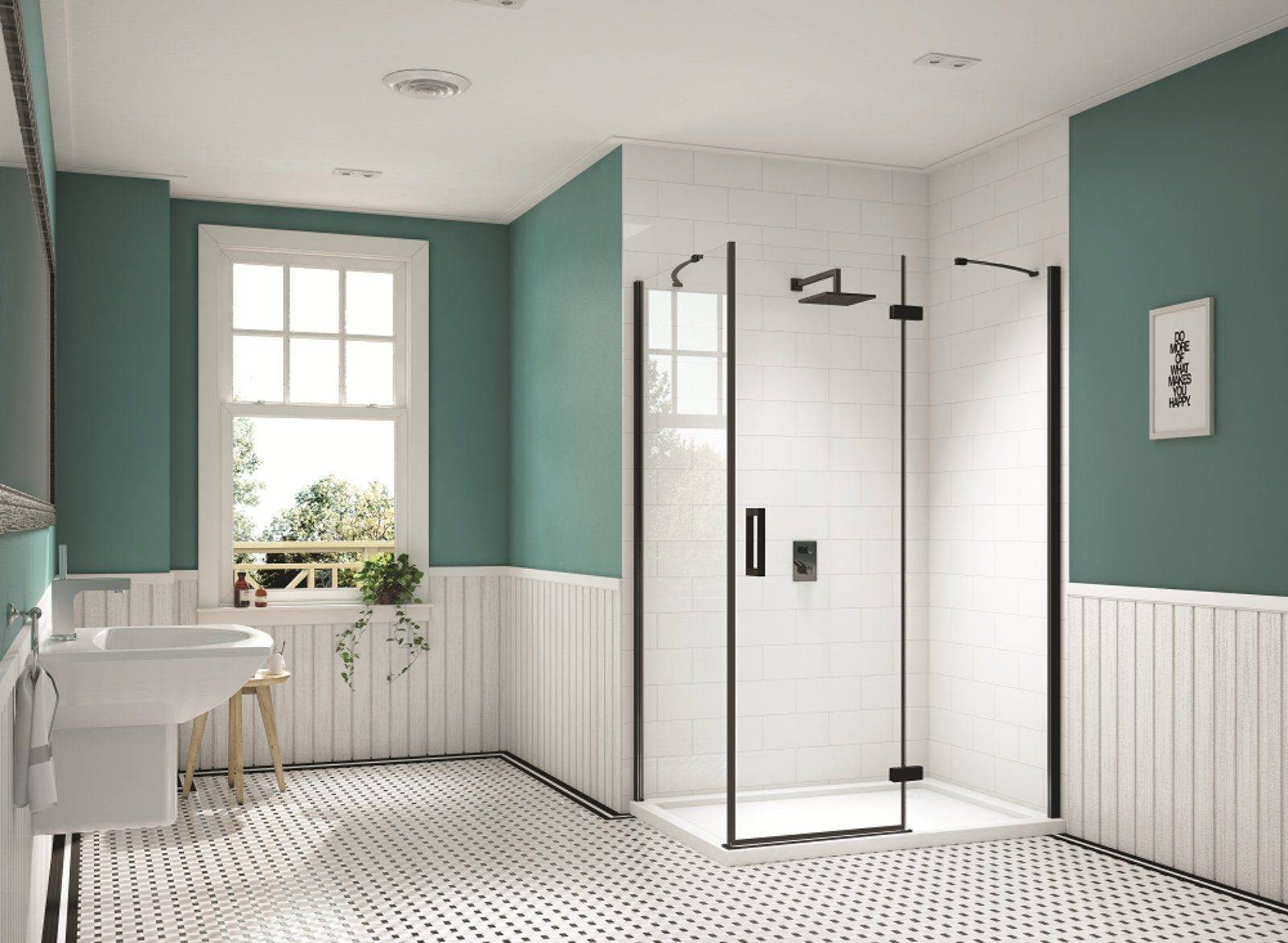 Merlyn Black Hinge And Inline With Side Panel Black Seals | My Bathroom Specialist